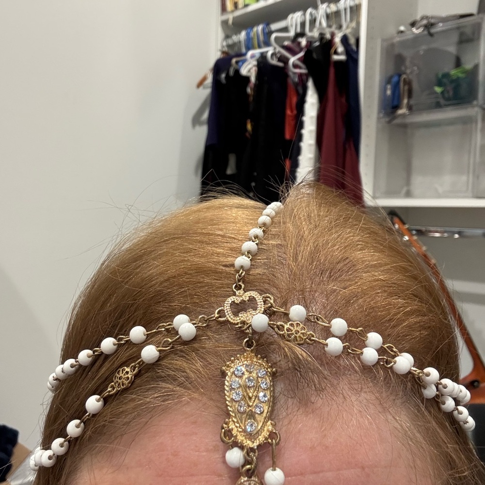 Elegant Gold and White Headpiece